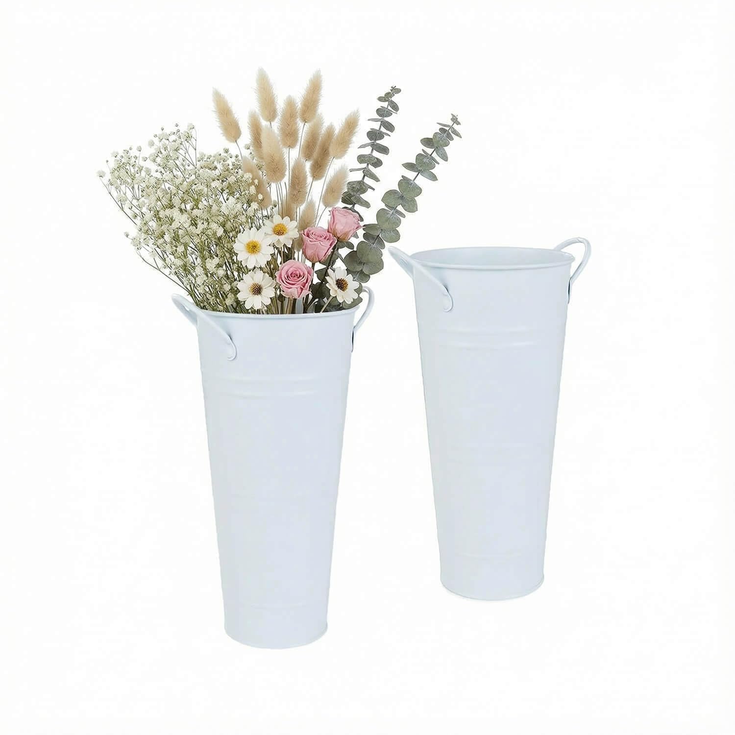 Photo 1 of 9 Inch Galvanized Flower Bucket, 2 Pack Tabletop Vases for Dried Flowers