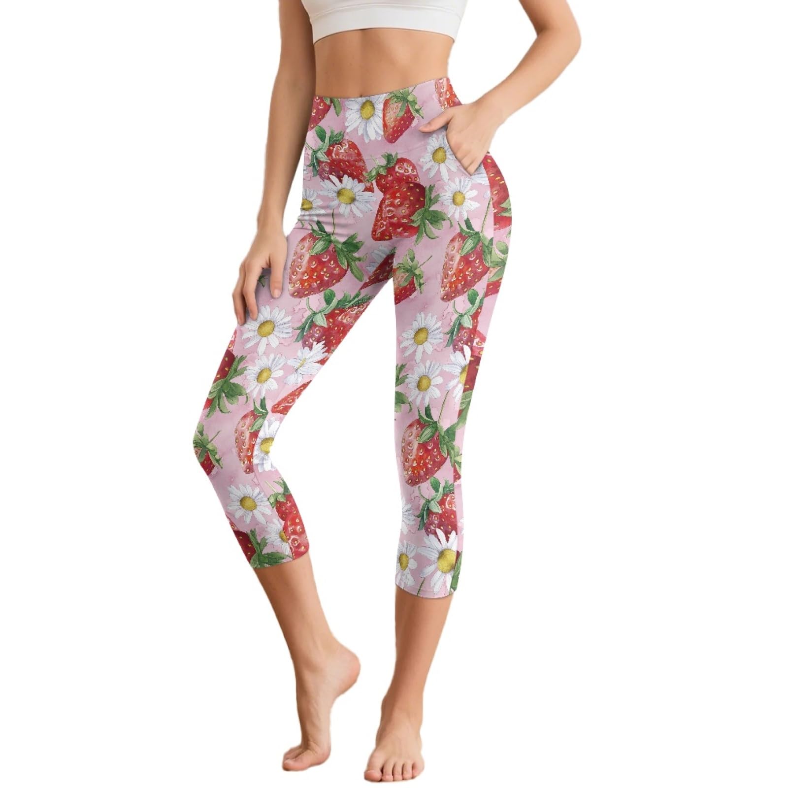 Amzbeauty Leggings de gimnasio para mujer con bolsillos, cintura alta, control de abdomen, pantalones de yoga, leggings capri, entrenamiento, correr, uso diario y ocio