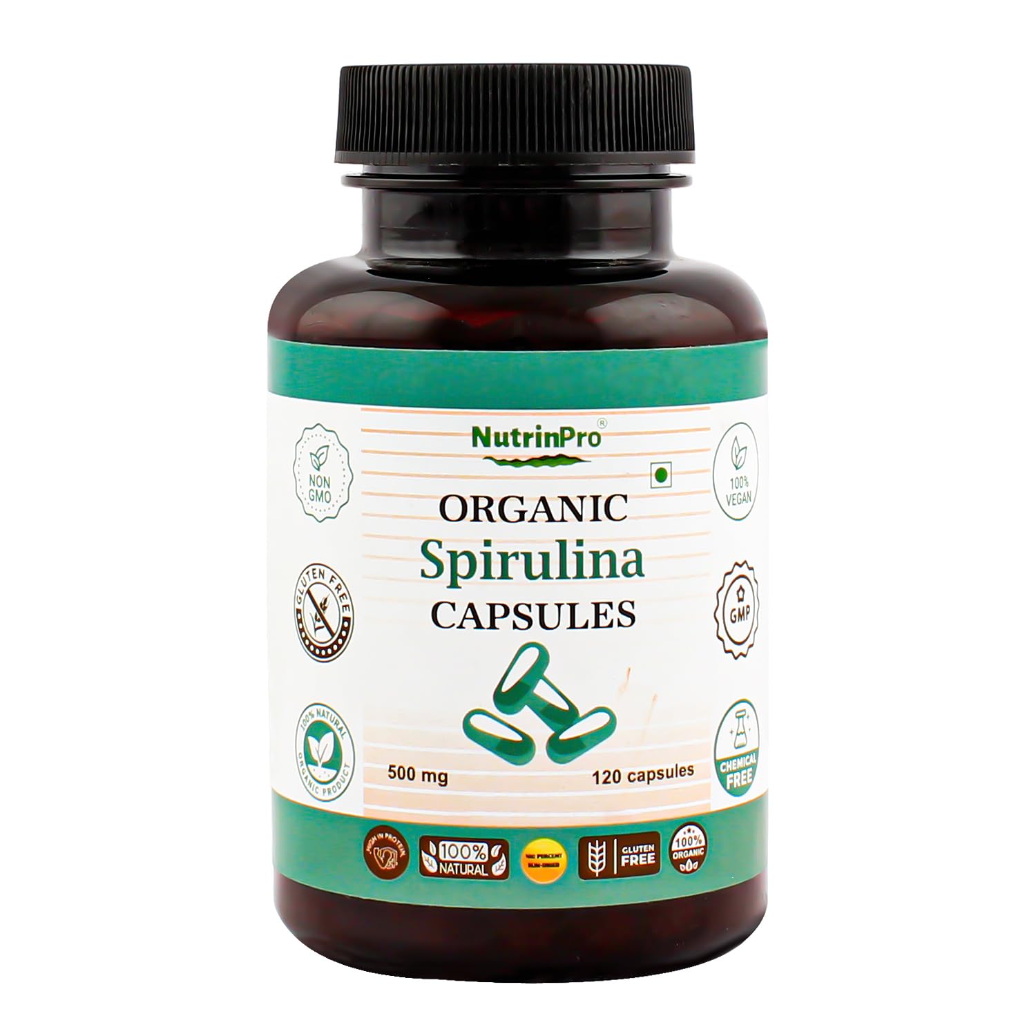 NUTRINPRO Spirulina orgânica em cápsulas 120 cápsulas