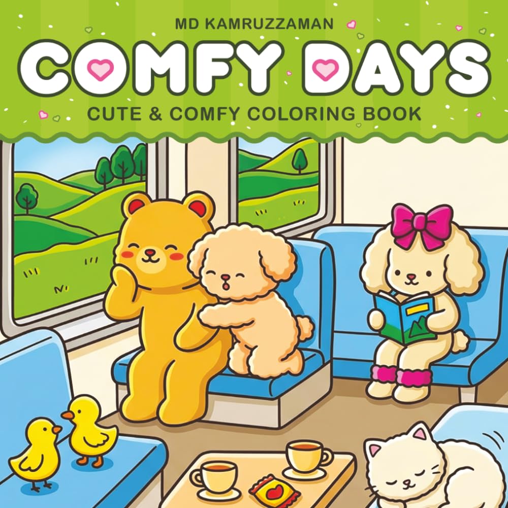 Comfy Days: Cute & Comfy Coloring Book for Adults, Teens and Kids Featuring Adorable Animal Characters in Cozy Hygge Moments for Relaxation and Stress ... Adventures. (Cozy Paws Coloring Collection)