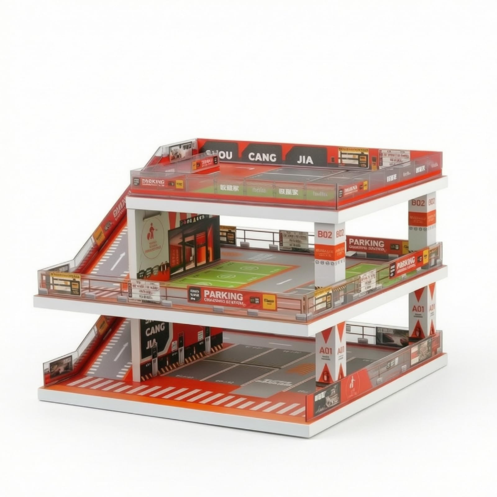 Garage in Miniatura 1 64 Parcheggio Diorama Espositore con Struttura a Tre Livelli con Rampa E Base Stratificata in Plastica
