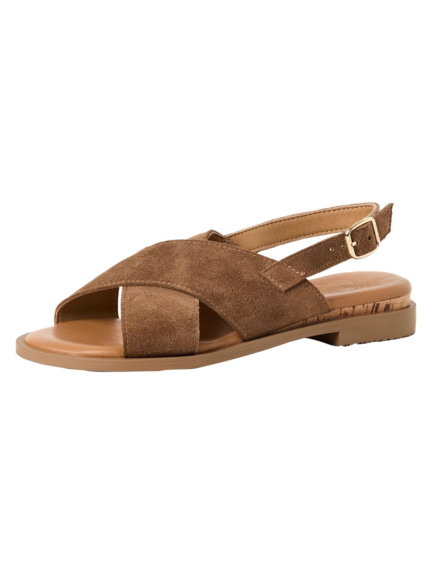 Tamaris Women’s leather sandal flat brown 5 UK