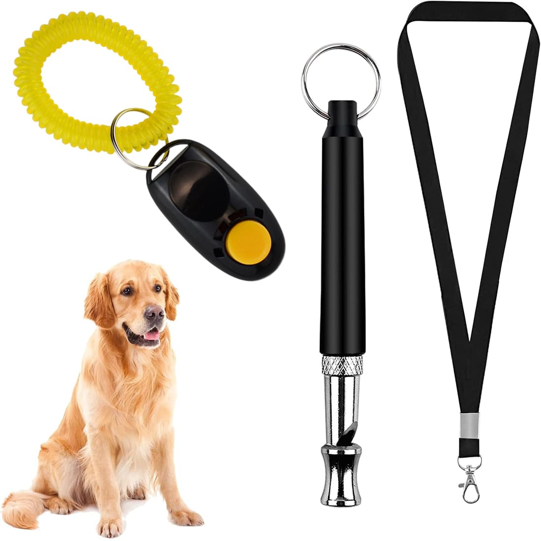 2 Sifflet Ultrason Chien et cliqueur, 1 Cordons,Sifflet Anti Aboiement Chien Voisin,sifflet ultrason chien anti aboiement,Sifflet Ultrason Chien Anti Aboiement,RéGlable Sifflet Ultrason Chien