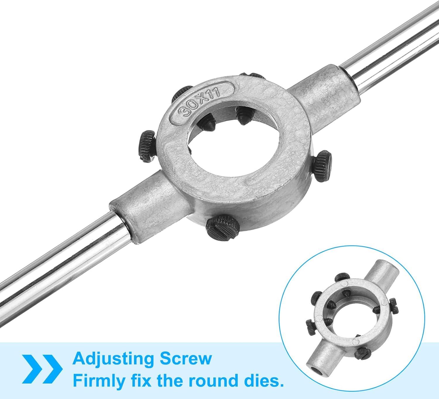 uxcell 30mm x 11mm Die Stock Handle Wrench for Metric M10-M11 / 30mm OD Round Dies, Threading Die Adjustable Holder Handle Tapping Hand Tool for Thread Repair