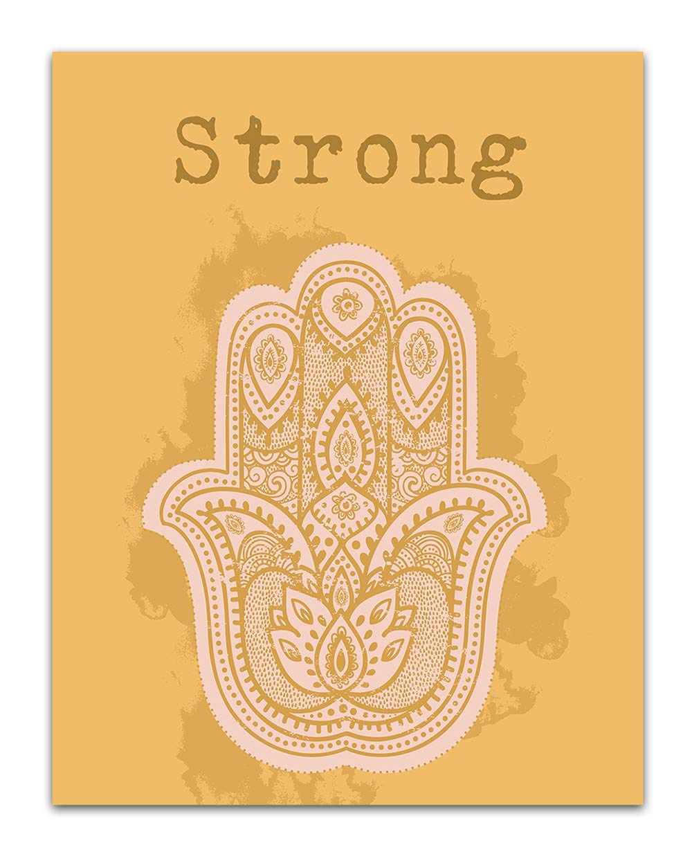 Daily Affirmation 'Strong', Yellow Hand of Fatima Spiritual Energy Wall Art Decor - Unframed 11 x 14 Pastel Print - Zen Decorations for Home