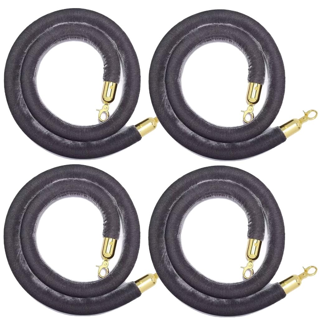 Confezione da 4 corde per il controllo della folla da 1,6 m, con ganci, per banche, ospedali, eventi, feste, gestione delle code, colore grigio, 8-236 pollici.