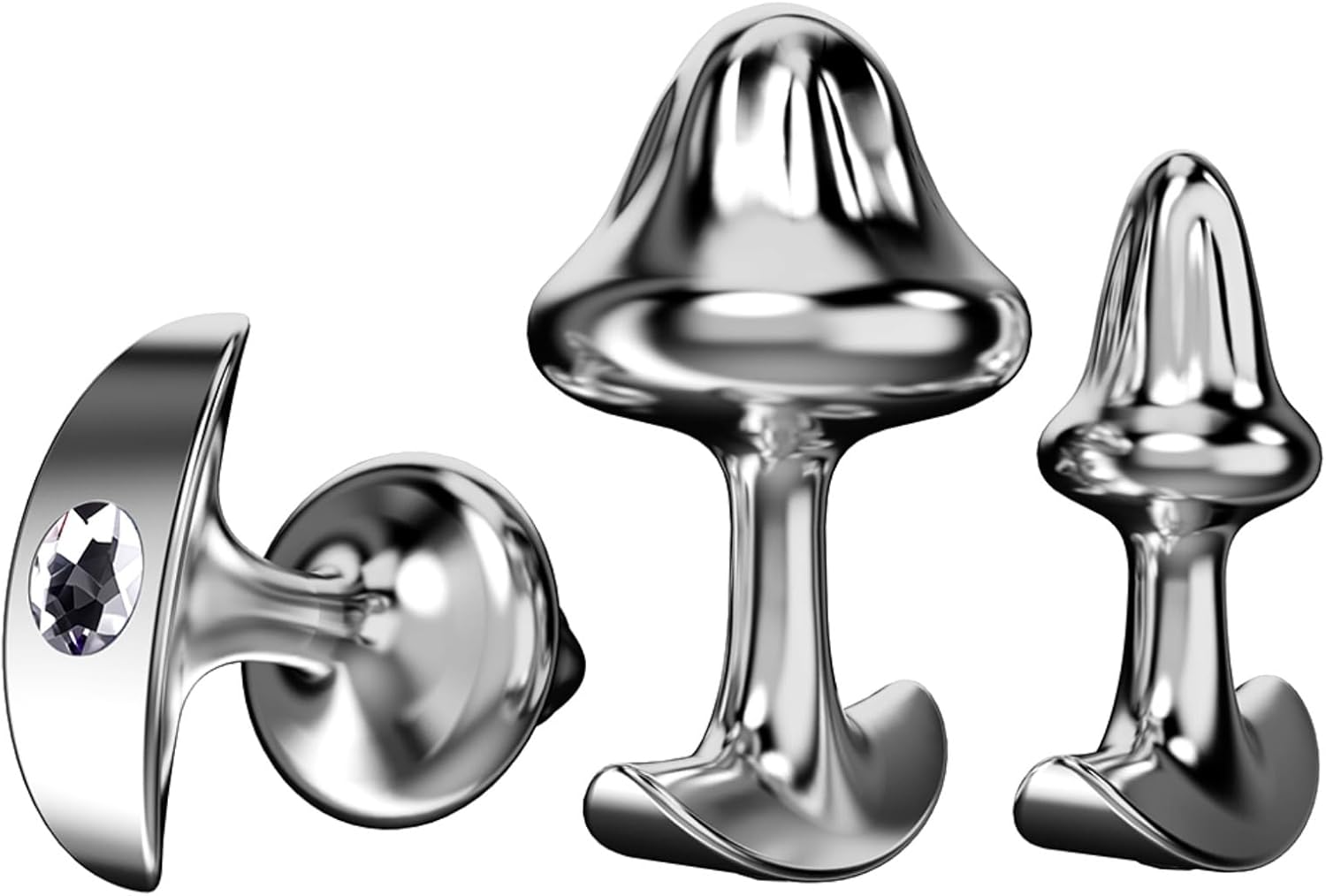 3Pcs Alloy Anal Butt Plug Set Anchor Mushroom Anal Plug Base with Diamonds G Spot Metal Butt Dilator SM Adult Sex Toy for Women (White Diamond)