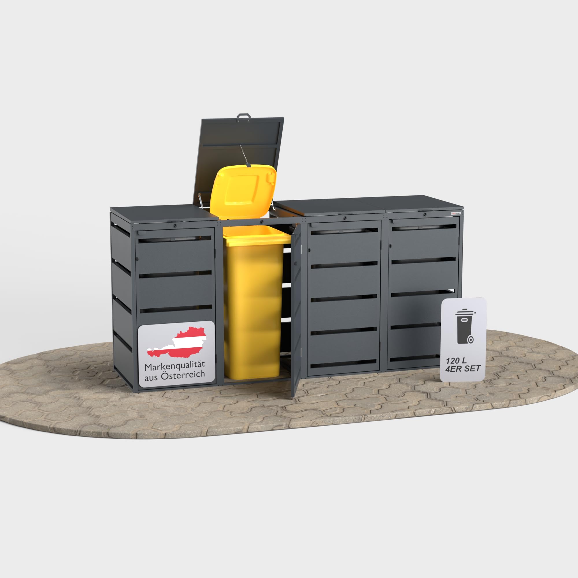 Dagobert mülltonnenboxen für 120 Liter Mülltonne | verzinkter Stahl | robuste Mülltonnenverkleidung | verwendbar als Paketbox | Mülltonnen Unterstand | Anthrazit | stabile Mülltonnenbox 4er