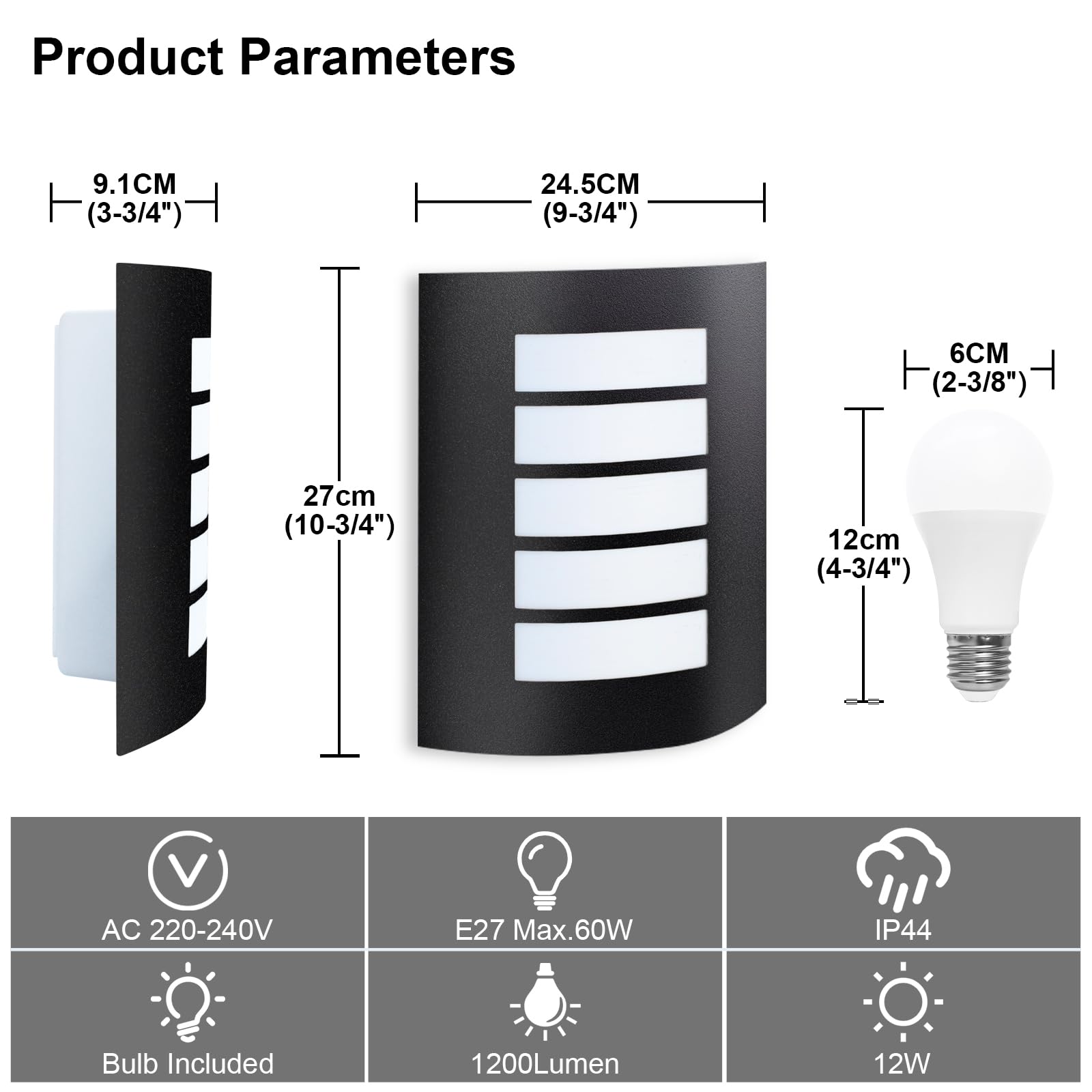 Wondlumi Outdoor Wall Lights IP44 Waterproof Outside Light Mains Powered 240V Curved Wall Lamp Matte Black for Porch Front Door - Image 4