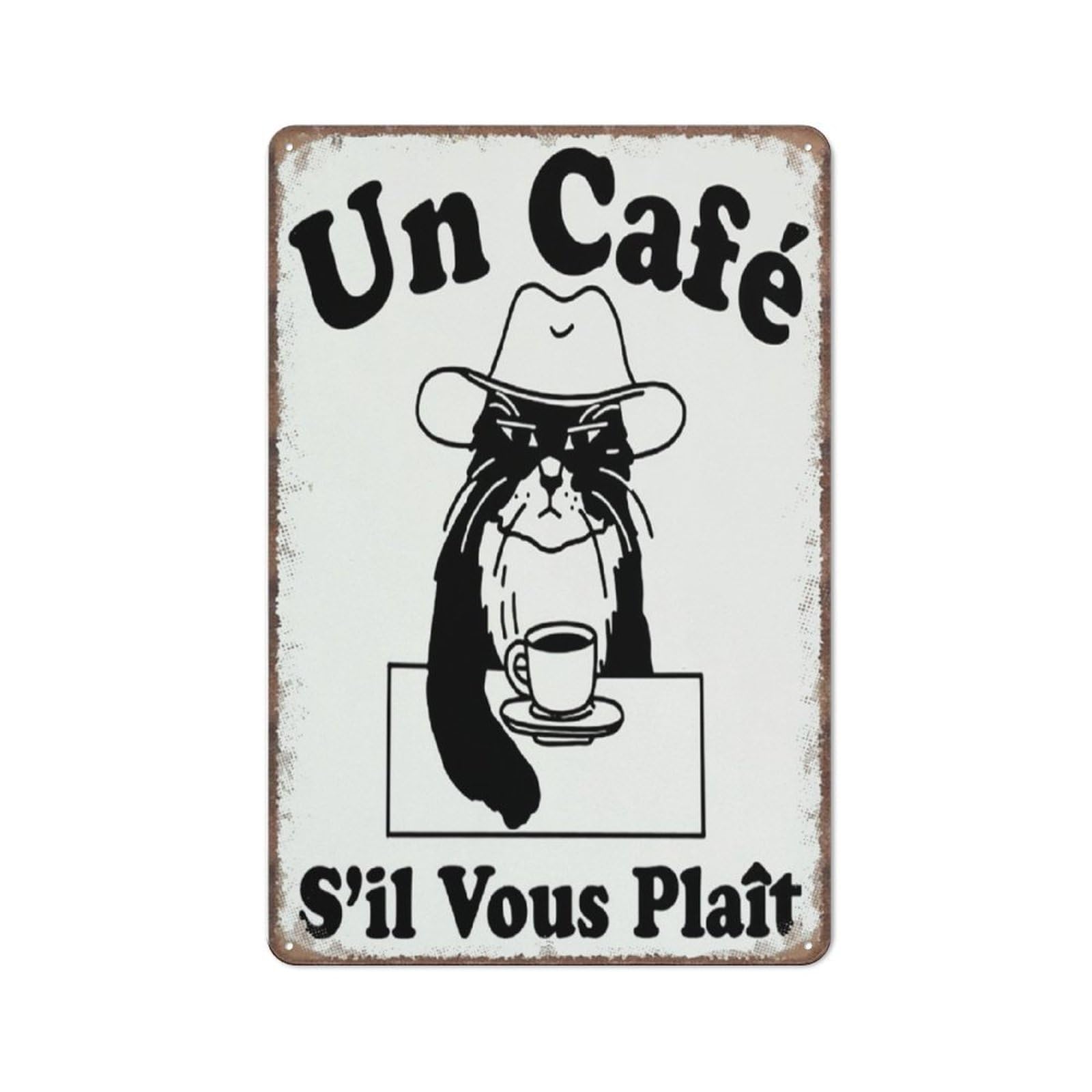 French Coffee Decor Sign, S'Il Vous Plait, Coffee Lover Gifts Funny Metal Sign Poster Wall Art For Kitchen Garden Bathroom Farm Home Coffee Decor Tin Sign,8X12 Inches