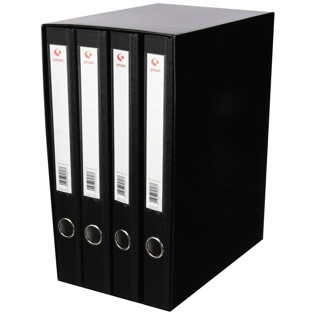 Grafoplás 7282410. Módulo de 4 Archivadores con 2 Anillas de 25mm, Negro