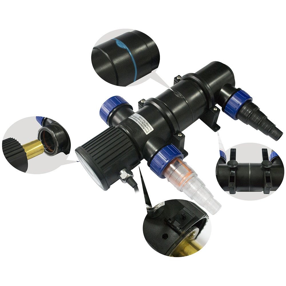 Gardebruk® Teichklärer 11 Watt 5m Kabel 3 Anschlussadapter Gartenteich Aquarium UVC Klärer Lichtfilter Wasserklärer Algenvernichter Wasseraufbereiter UV