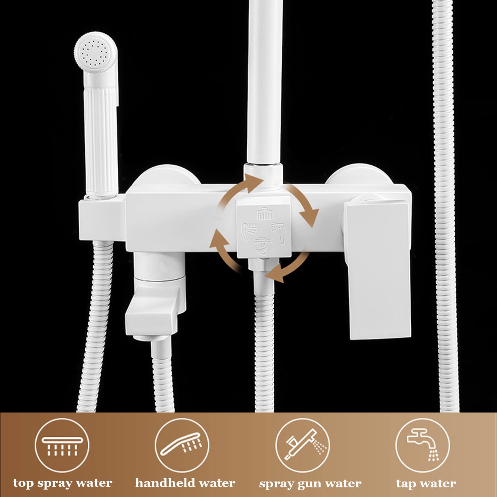 Sistema Doccia Bianco con Rubinetto a Parete, beccuccio per Vasca, Accessori per Il Bagno, soffione a Pioggia, doccetta a 3 modalità e doccetta per Bidet