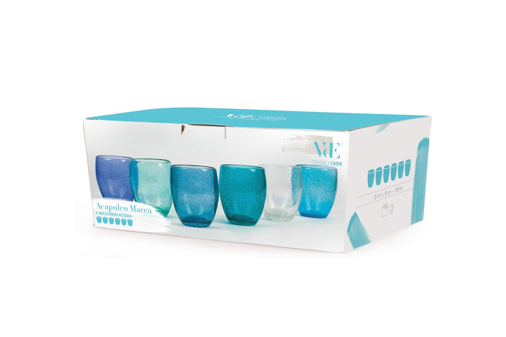 Acapulco Marea Set 6 bicchieri acqua 300 ml in pasta di vetro soffiato