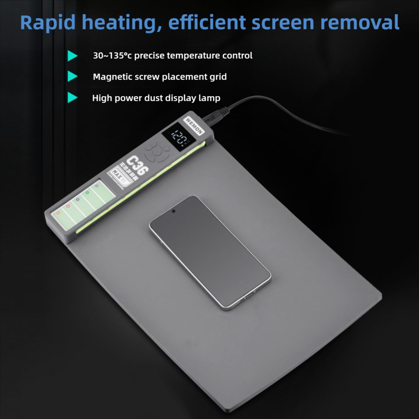 Bewinner Placa Calefactora Separadora LCD 300W, 30-135°C Estera Calefactora con Control de Temperatura Digital para Reparación de Pantalla de Tableta de Teléfono, Almohadilla de Silicona de (Enchufe