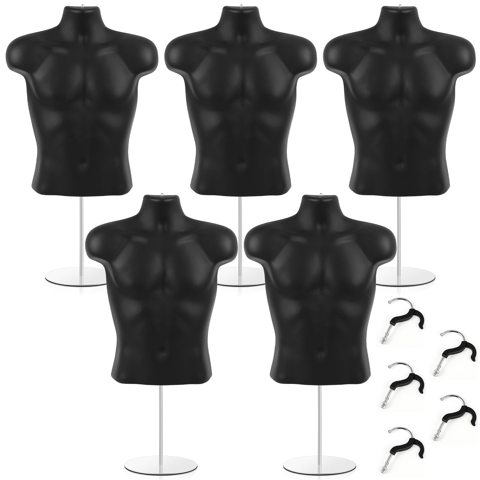 Geetery 2 Pack Male Mannequin Torso Dress Form Mannequin Body T Shirt Display with Stand and Hanging Hook Hollow Back Mannequin Torso for Counter, Craft Shows, Photos or Design, S-m Size