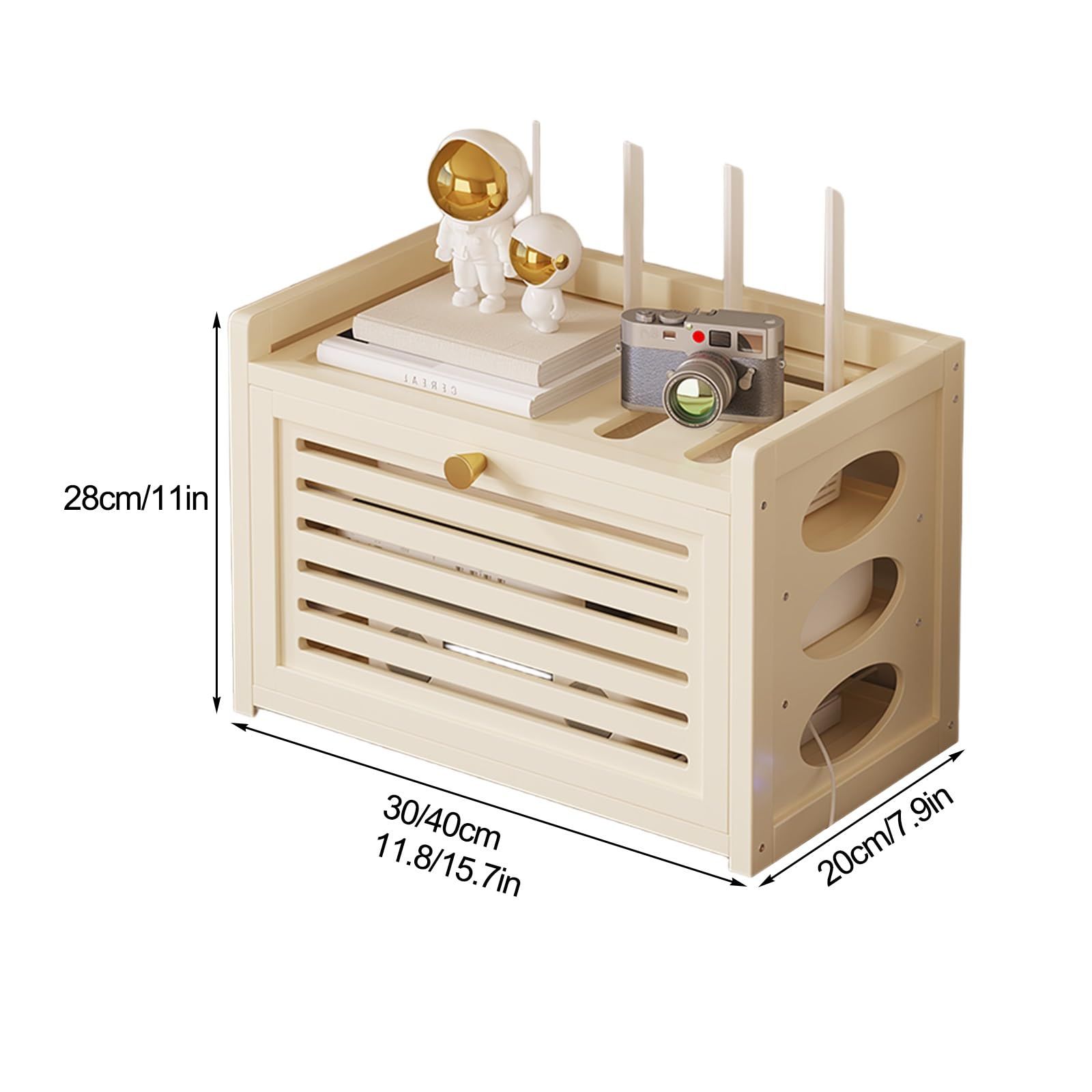 HARELA Home Router Aufbewahrungsbox Versteckte WLAN-Router-Box, Heimmedien-Aufbewahrungsschrank, Schwebendes Regal, Steckdosenleiste und Kabelmanagement-Organizer(White,11.8x7.9x11in)