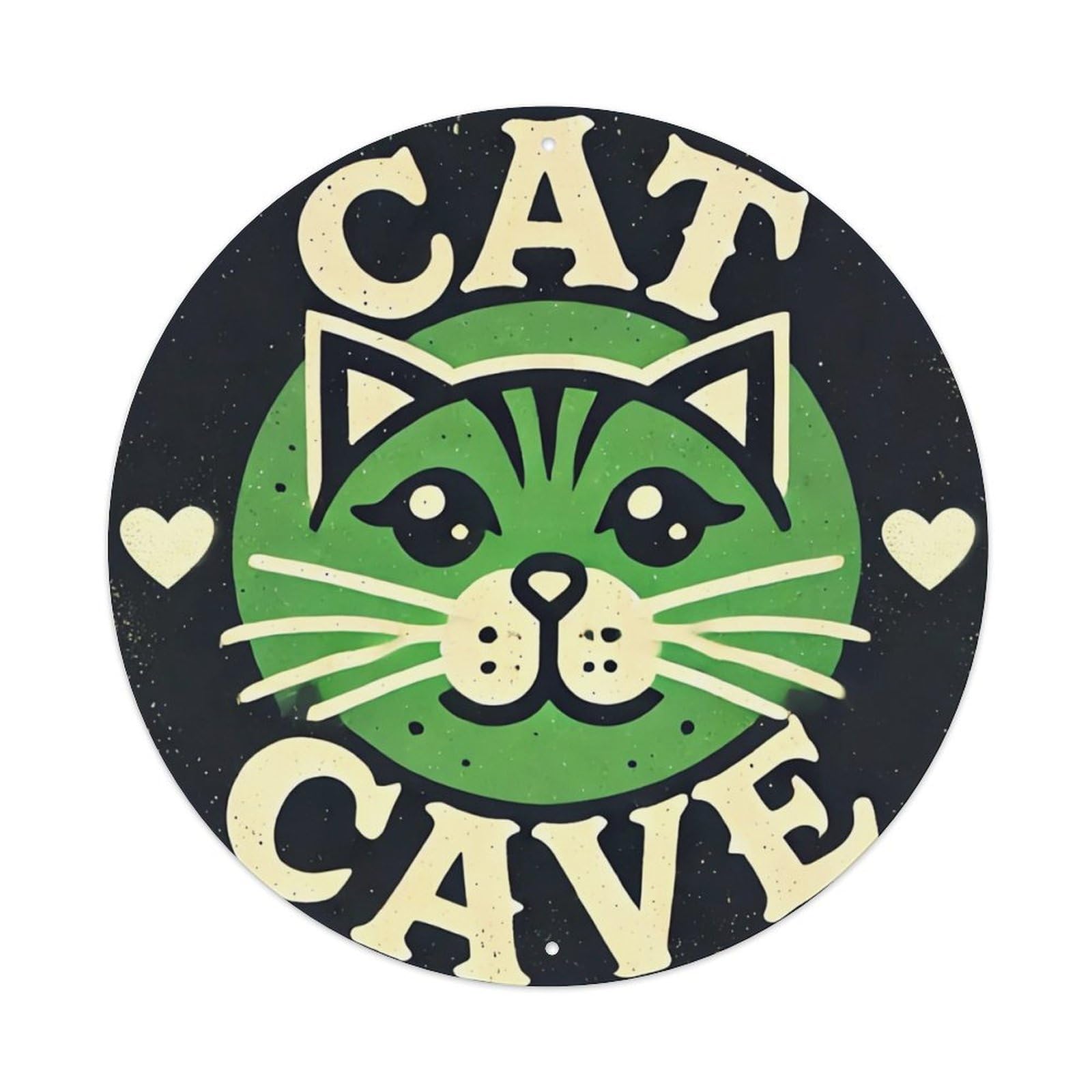 Jdyaojiesheng Vintage Cat Face Green Heart Cave Round Tin Sign Retro Metal Wall Decor Metal Poster, Home Bar Garage Farmhouse Cafe Wall Art Decoration 8X8inch