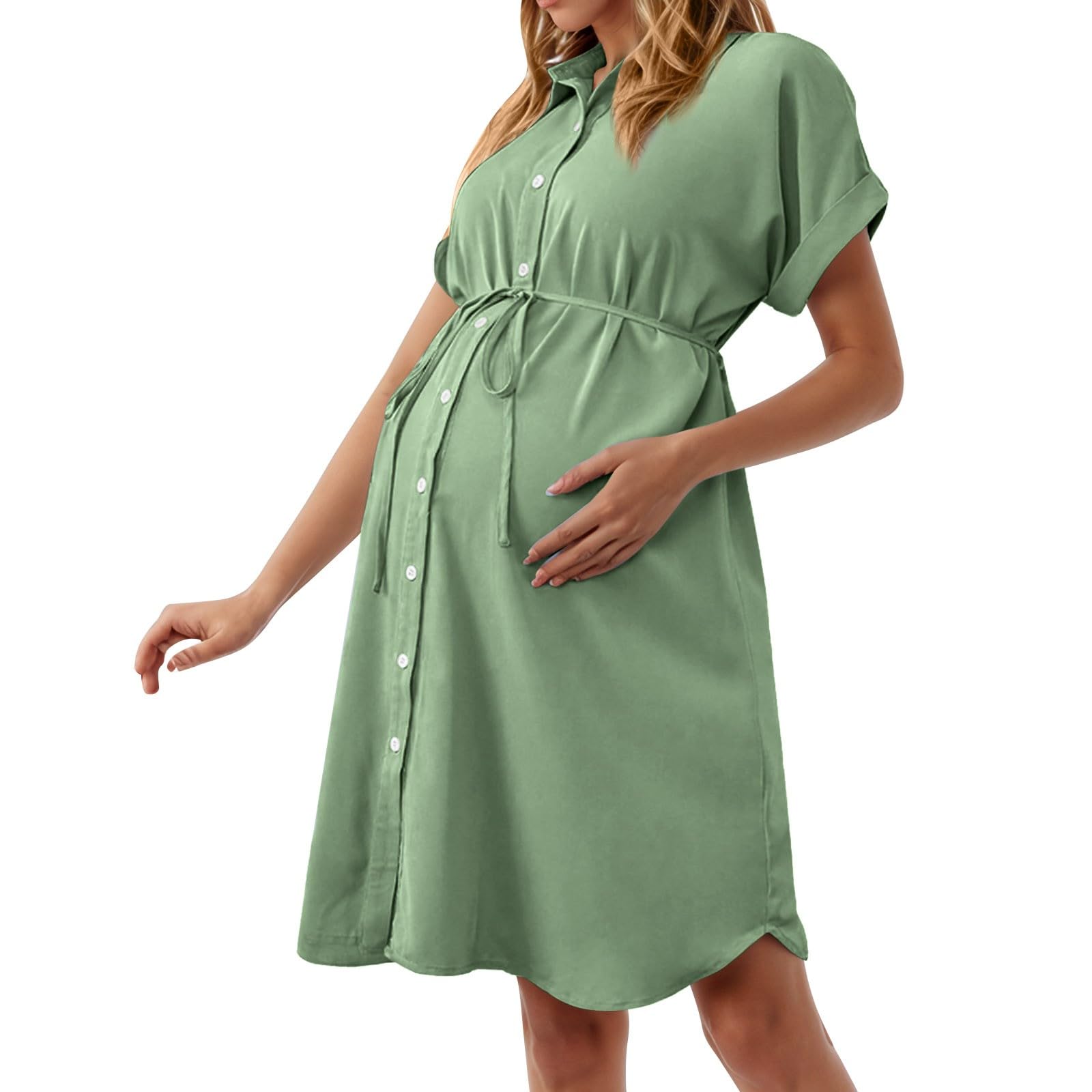 Robe de maternité décontractée en coton léger avec boutonnage avant - 8