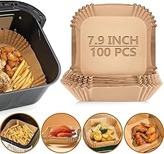 Air Fryer Liners Non-Stick Airfryer Liners Parchment Paper Disposable Oil & Water Proof Round Air Fryer Accessories for Baking, Roasting & Cooking (7.9inch Square-100 Pcs.)