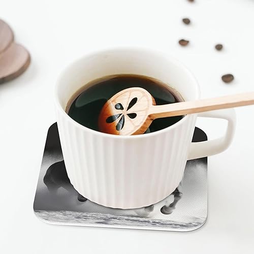 Miniatura 7 de Juego de 4 posavasos de cuero con estampado de caballos en blanco y negro, impermeables, antiquemaduras, para sala de estar, mesa de café de 4