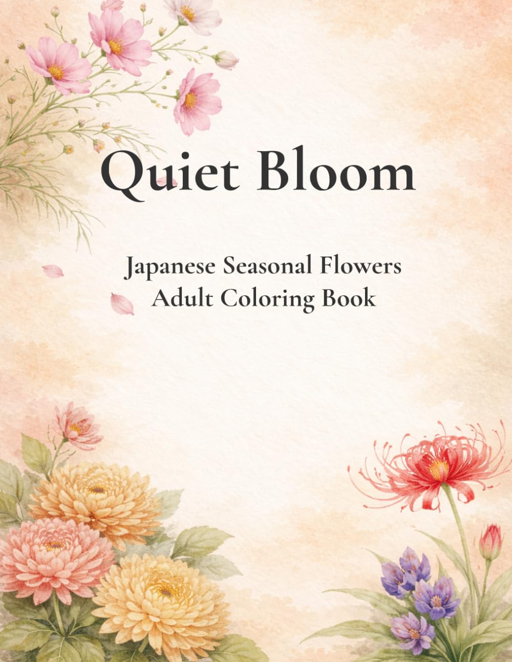 Quiet Bloom: Japanese Autumn Flowers Adult Coloring Book