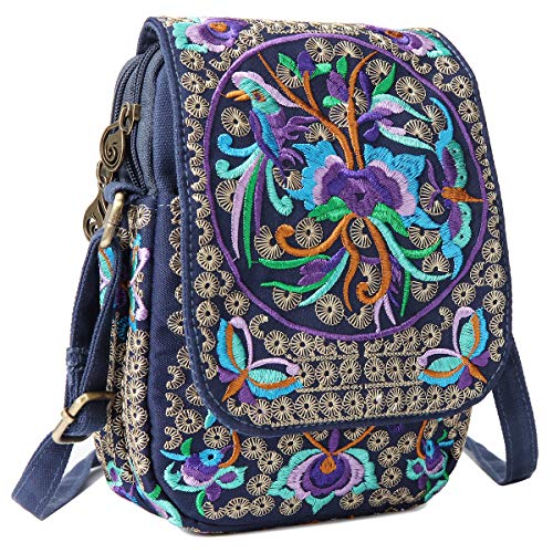 Image of SILKAREA Embroidered Cute Mini Crossbody Bag for Women Small Handbags Wristlet Wallet Bag Cell-phone Pouch Coin Purse