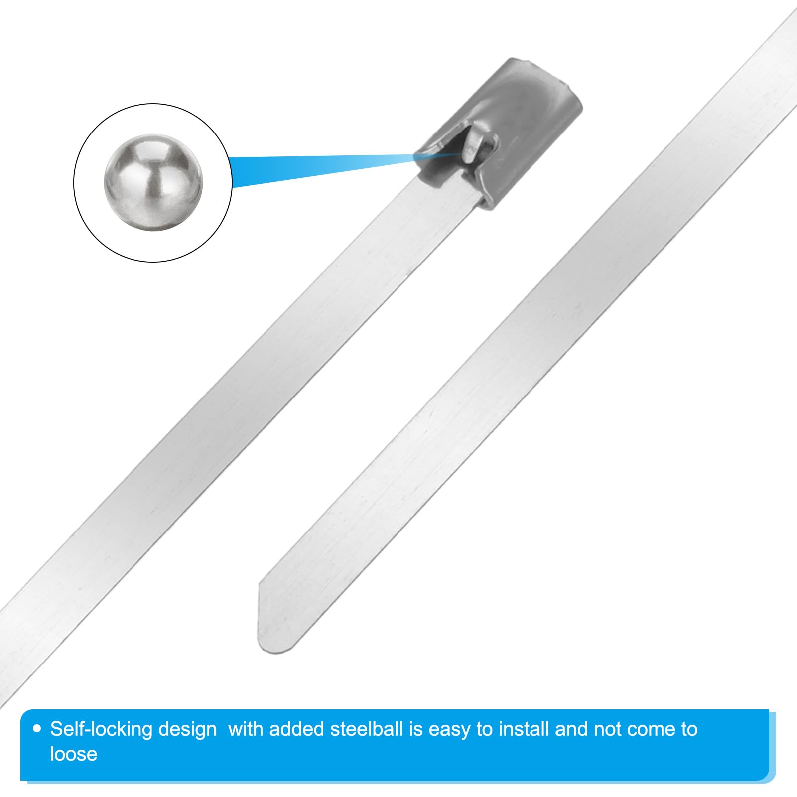 PATIKIL Metal Zip Ties 100 Pcs, 10 Inch Heavy Duty 304 Stainless Steel Self-Locking Cable Ties - Image 3