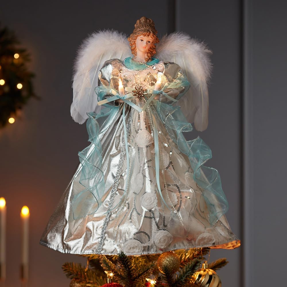 Kurt Adler UL 10-Light 16-Inch Silver and Blue Angel Treetop - Image 2