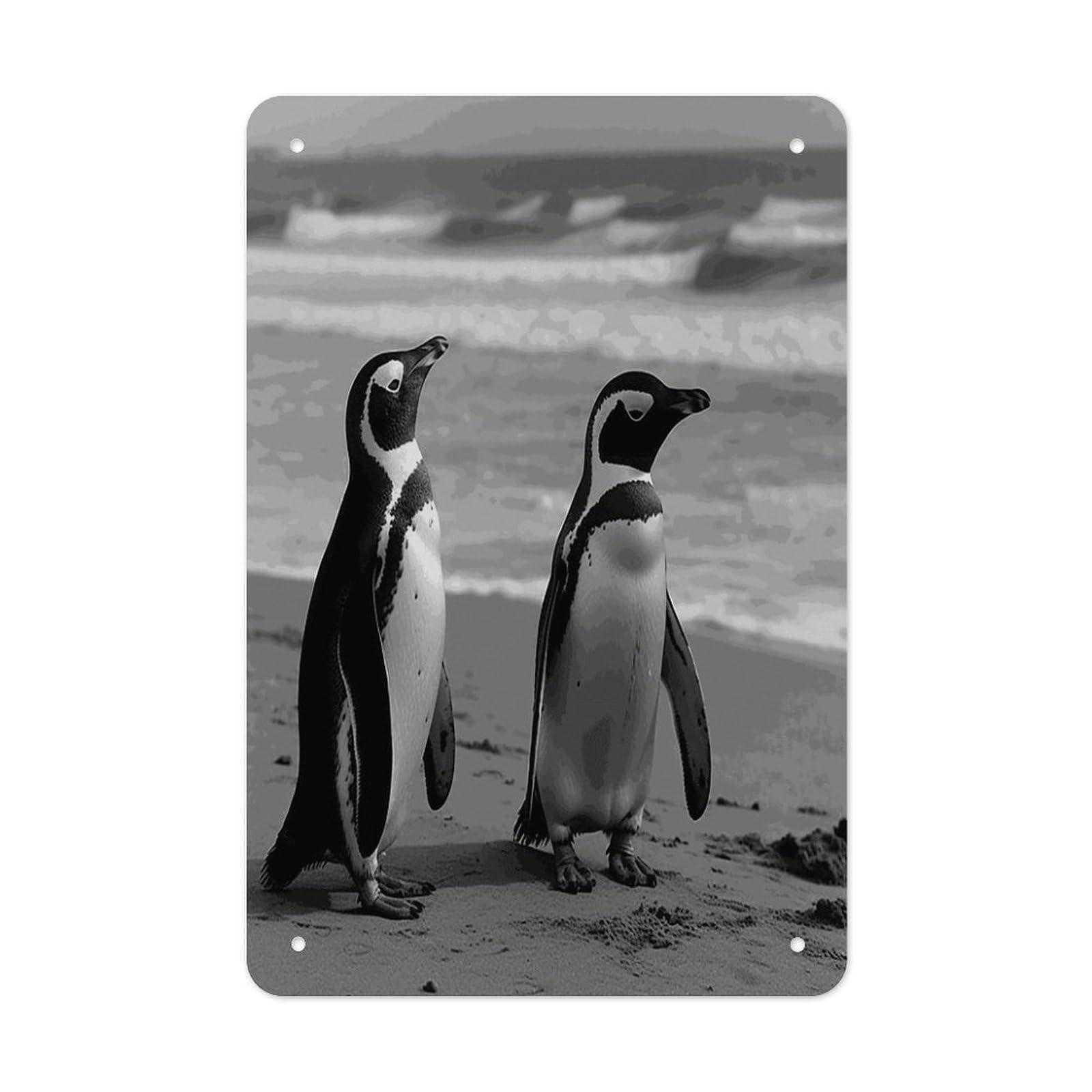 Penguin Standing on The Beach Metal Tin Sign Wall Decor Funny Retro Sign Weatherproof Metal Wall Art for Indoor Or Outdoor Retro Tin Signs for Kitchen Office Home Bar Decor 11.8 X 7.9 Inch