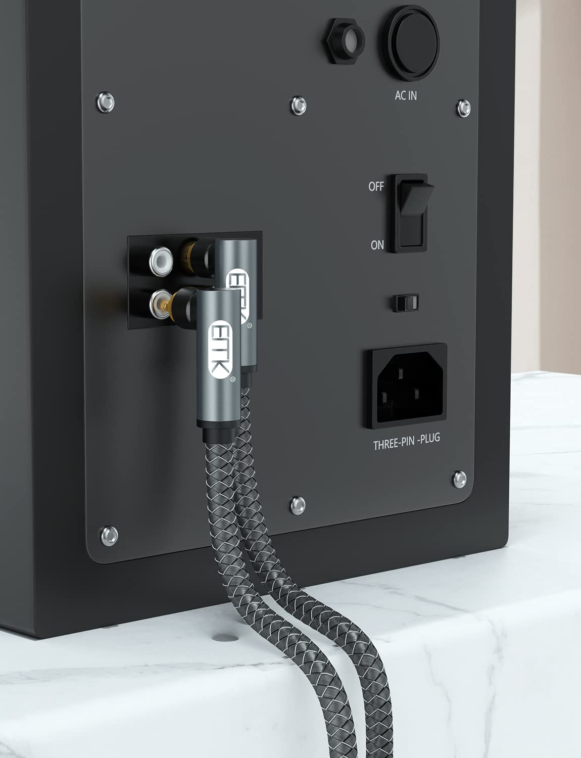EMK Cavo RCA a 90 gradi, da maschio a maschio, cavo coassiale digitale ad angolo retto, cavo audio RCA a doppia schermatura, con connettori placcati oro, confezione da 2 (5 m, 2 cavi RCA a 90°, nero)
