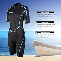 Vista 5 de Seaskin Traje de neopreno corto de 3mm para hombre y mujer, traje de buceo de cuerpo completo con cremallera frontal para buceo, esnórquel, kayak