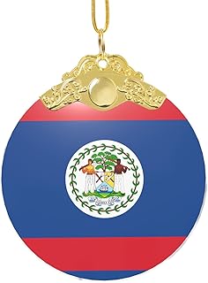 Phayah Belize Flag Pattern Hristmas Glass Round Pendant Christmas Tree Ornaments Homefor Gatherings Decoration Gold Metal Buckle