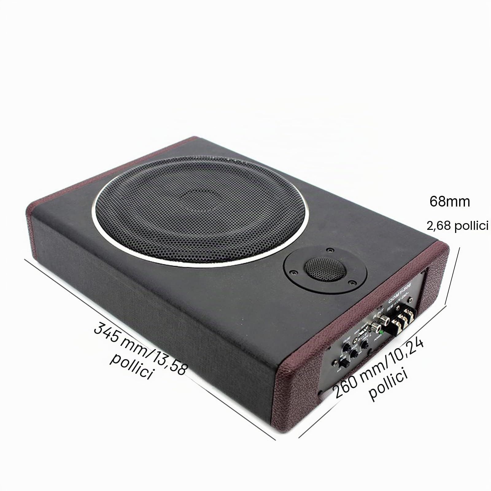 Subwoofer attivo per auto, 600 W, autoradio ultra sottile, 12 V, subwoofer con amplificatore integrato, subwoofer audio per auto/camion, 135,8 x 102,4 x 26,8 mm, nero