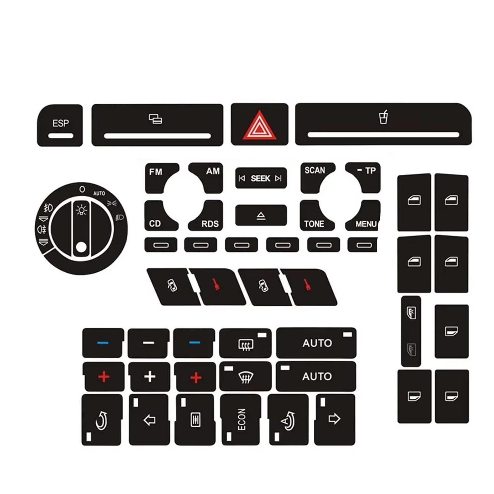 Button Trim Compatible with A4 B6 B7 Car Radio Air Conditioner Headlight Adjustment Buttons Knobs Switches Stickers(Type A)
