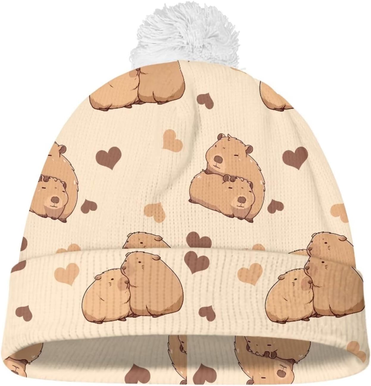 Kids Winter Beanie Hat with White Pompom, Fall Winter Casual Knit Warm Soft Cuffed Beanies for Boys Girls