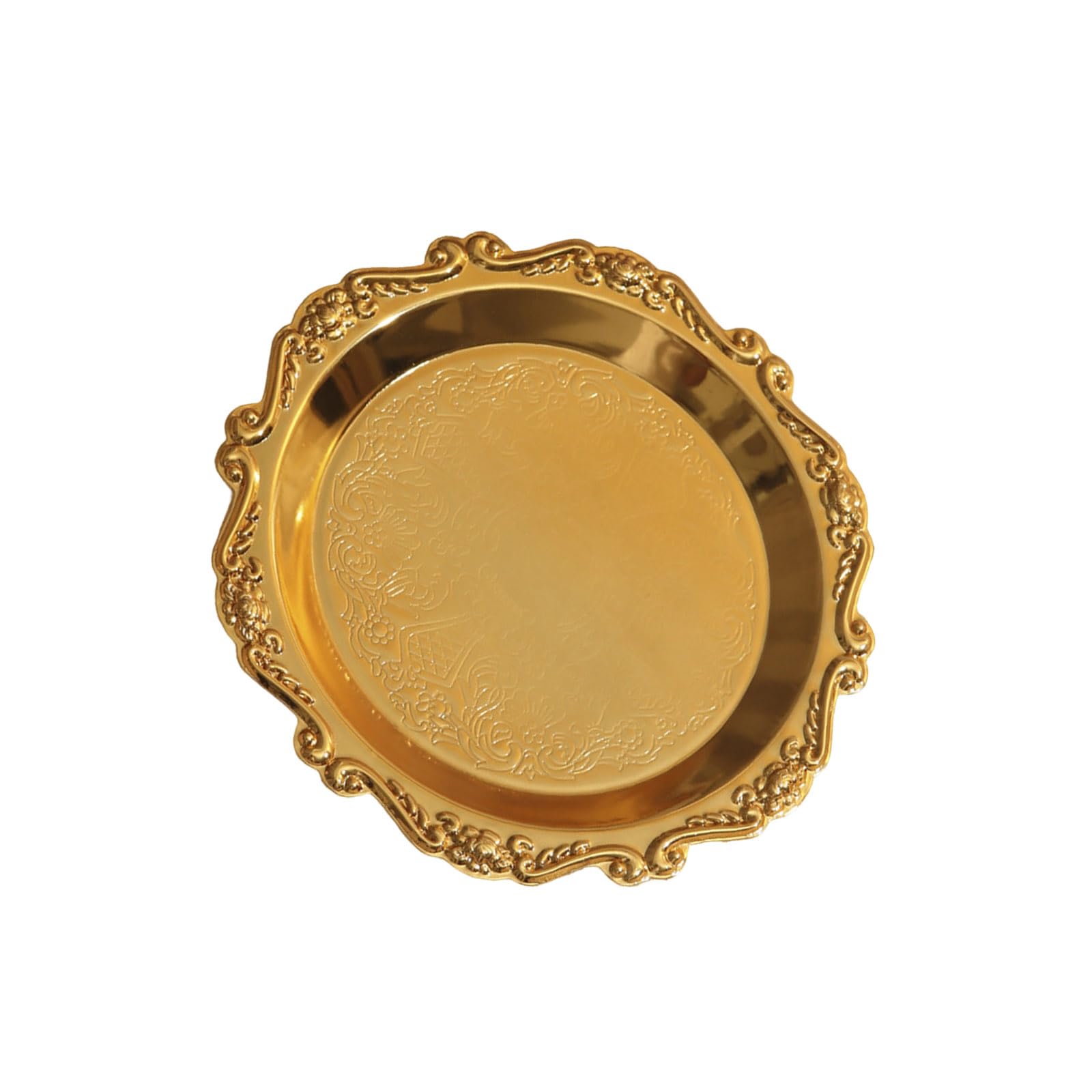 Elnwnnkc Decorative Dessert Tray Metal Serving Tray with Scalloped Border, Embossed Center for Display and Tabletop Styling Decorative Dessert Metal Serving Plate Ornate Platter Embossed Center