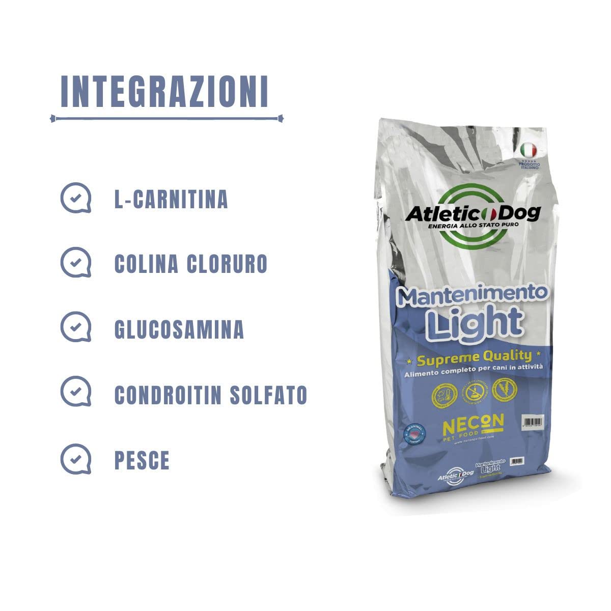 Atleticdog Mantenimento Light Cibo per Cani Secco Crocchette per Periodi Caldi non Affatica l'Organismo Confezione 15kg
