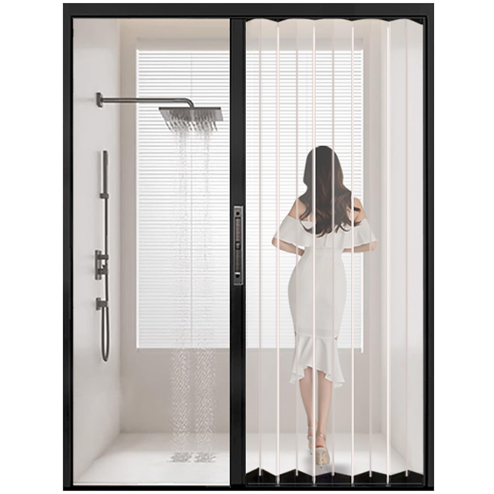 Mlyaye One Color Concertina Foldable Door Bathroom Transparent Accordion Door With Lock, Small Spaces Clear Glass Foldable Partition Doors With Aluminum Frame For Hotel/Apartment(120X200cm/47X79inch)