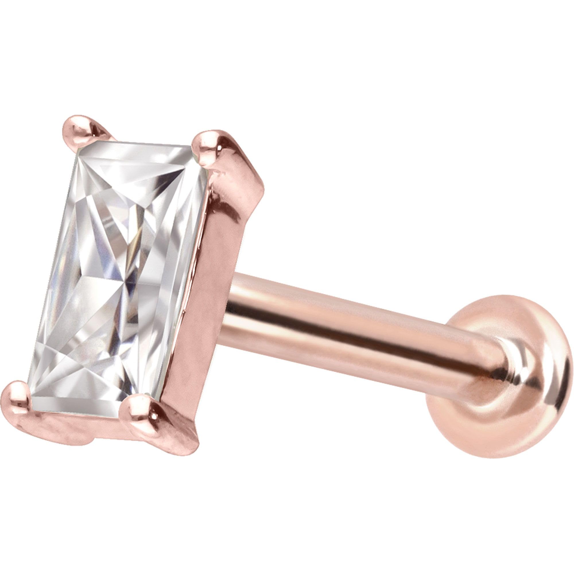 PIERCINGLINE Piercing Stecker 14 Gold Labret mit Innengewinde MOISSANIT-RECHTECK 585er Gold - Roségoldfarben, Goldfarben, Silberfarben