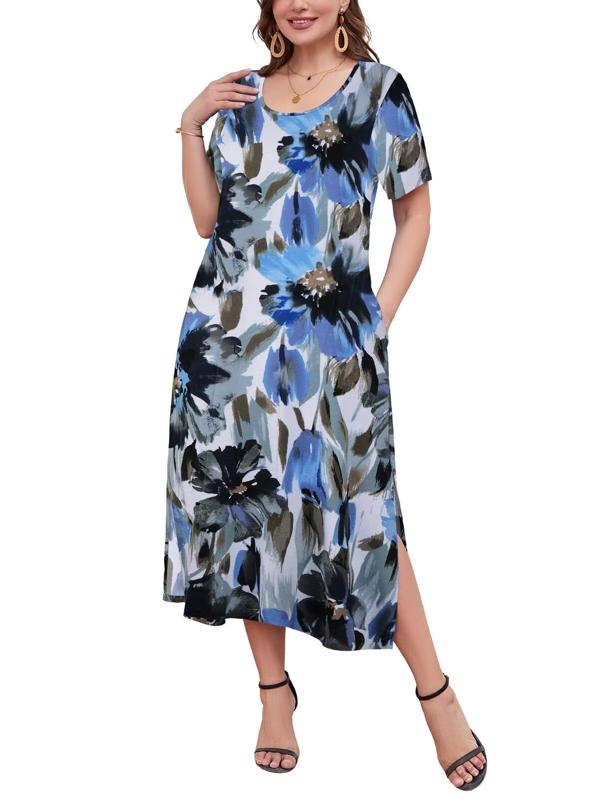 LARACE Plus Size Maxi Dress, Womens Short Sleeve T Shirt Dress with Pockets