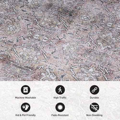 Rugshop Olive/Gray Vintage Distressed Runner Rug — Machine Washable, 2'6"x7' for Hallway, Entryway and Kitchen