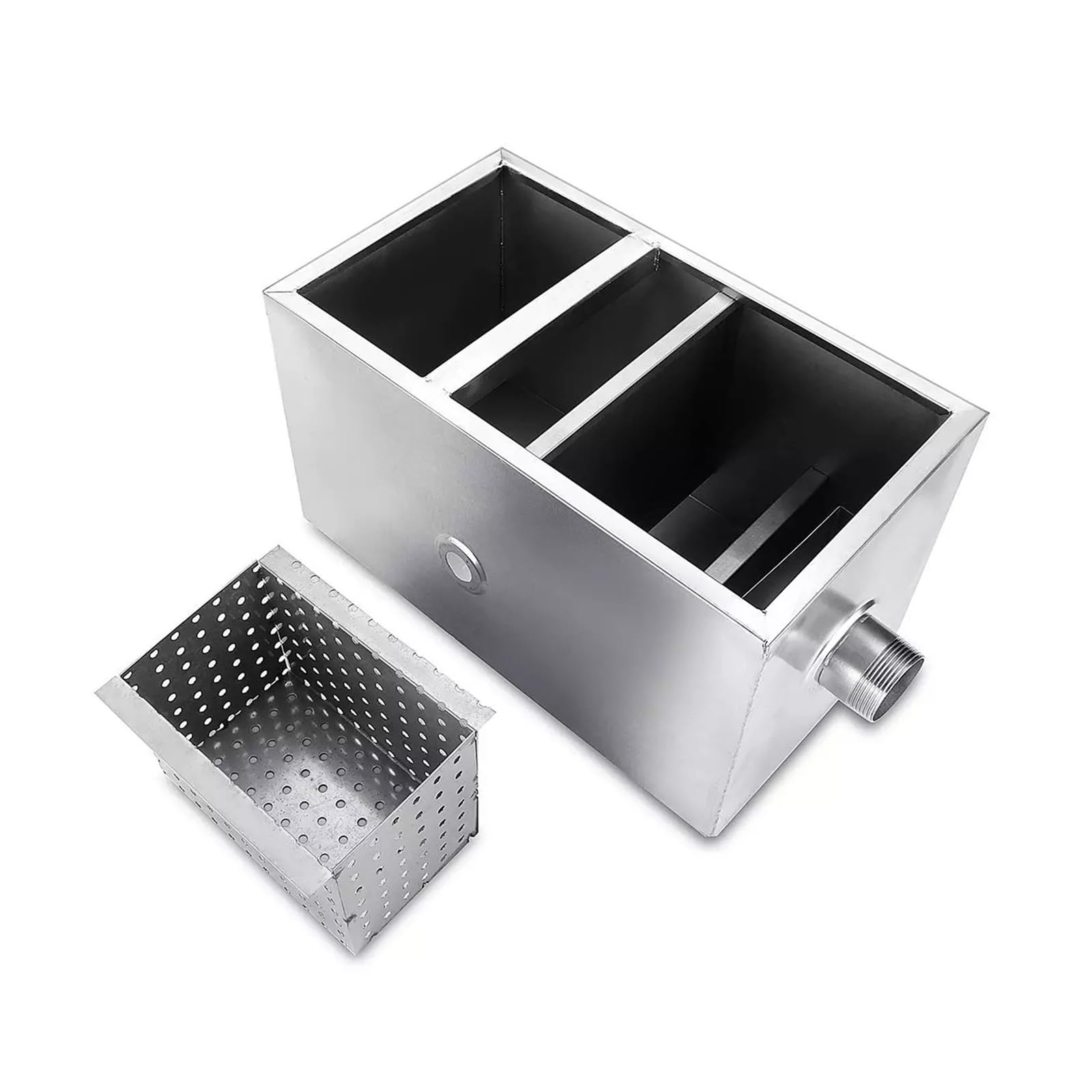 Odtłuszczacz, 350X200X200mm łapacz tłuszczu ze stali nierdzewnej do restauracji kuchnia komercyjny łapacz tłuszczu pułapka boczny wlot z podwójnym wylotem wody