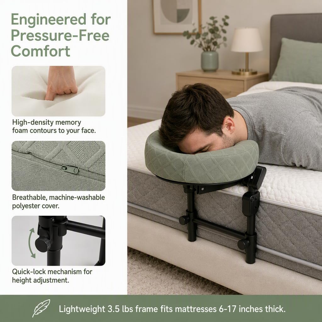 Massage Headrest for Bed - Adjustable Massage Attachment for Mattress | Portable Face Down Pillow After Eye Surgery with Armrest Shelf for Home Body Relaxation (with Armrest Shelf) image 4
