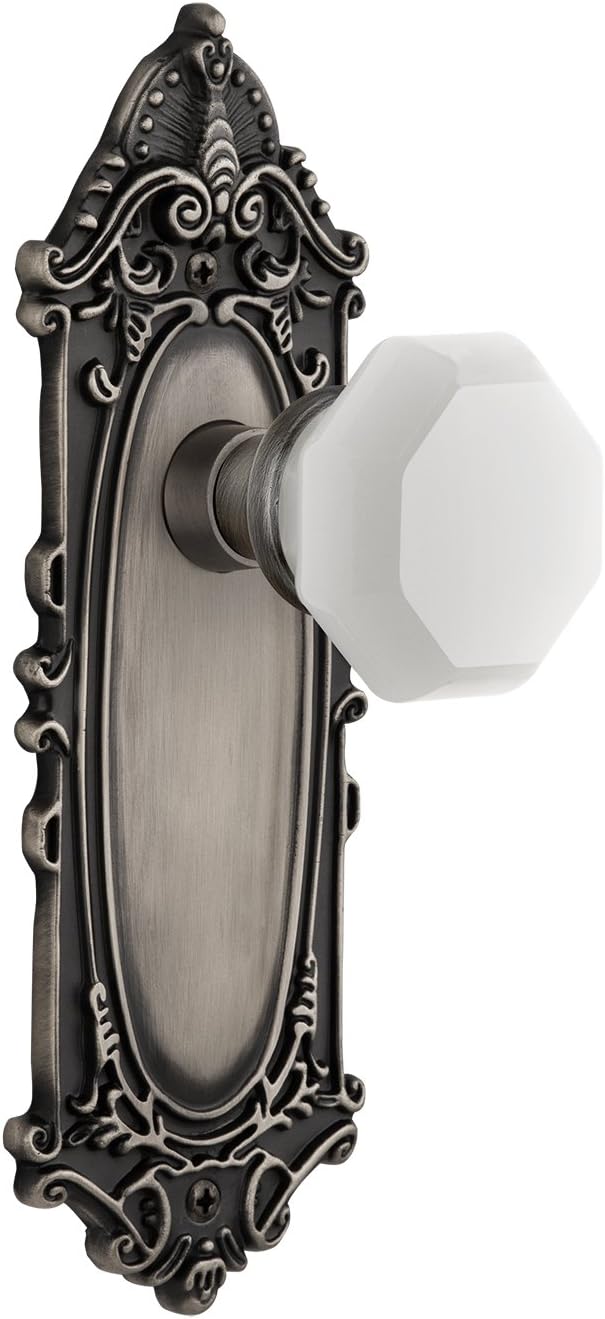 Nostalgic Warehouse 748632 Victorian Plate Waldorf White Milk Glass Knob, Single Dummy, Oil-Rubbed Bronze