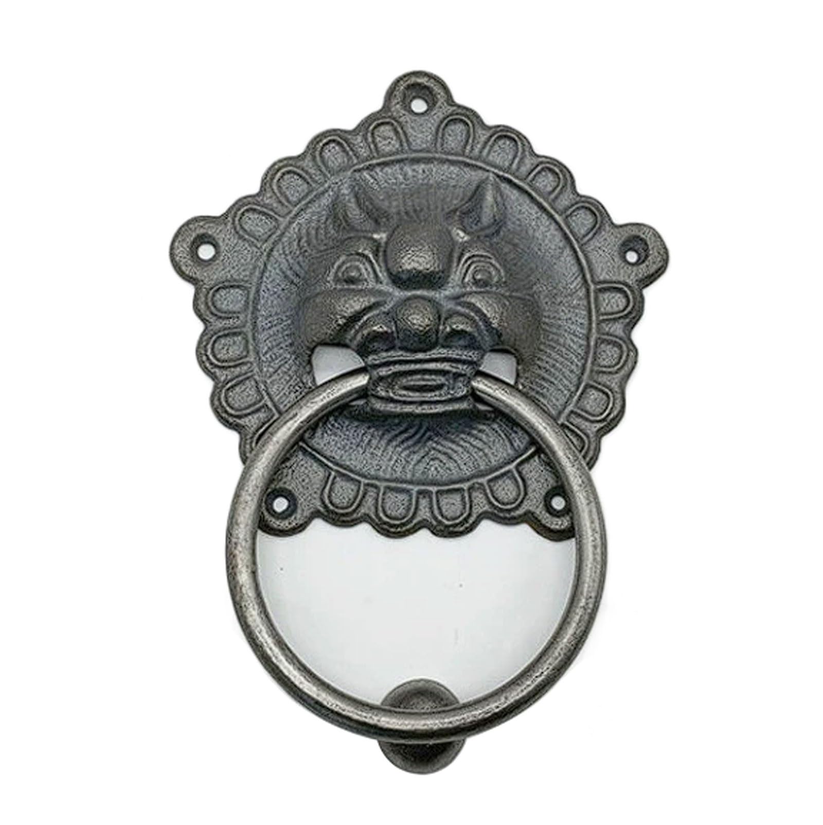 Poignée de porte traditionnelle chinoise en fonte et bois d'orme 15.5x22cm