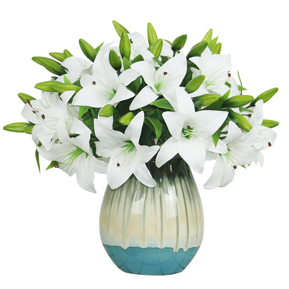 Olrla 20pcs White Artificial Lily Flowers
