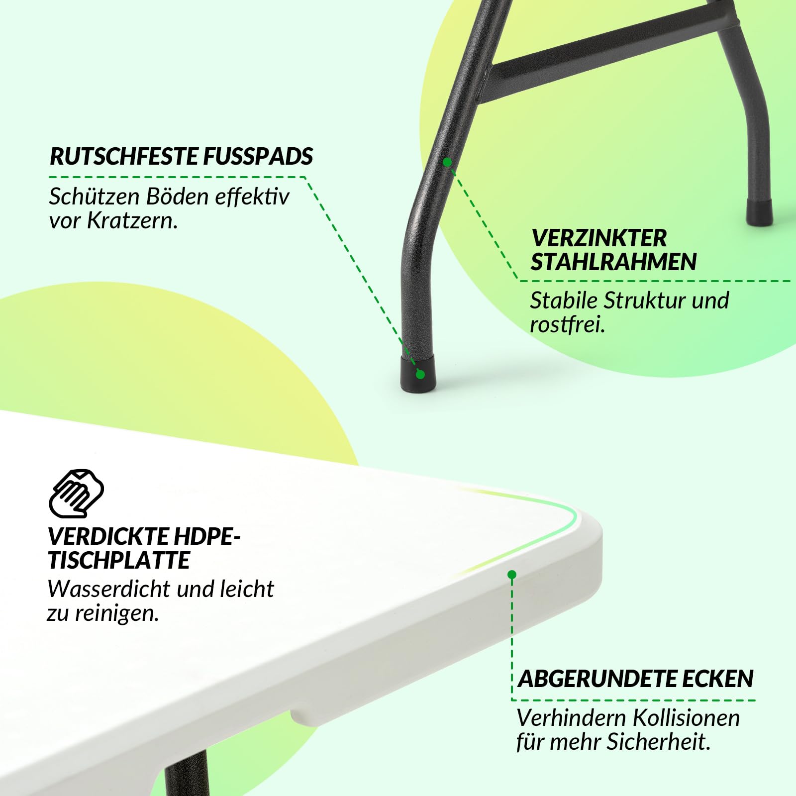 Velway Gartentisch Klappbar 180x74cm Buffettisch - Schneller Einsatz Klapptisch Stabil für 6-8 Personen Wetterfest Campingtisch Partytisch Flohmarkttisch mit Tragegriff für Garten Terrasse Balkon Weiß