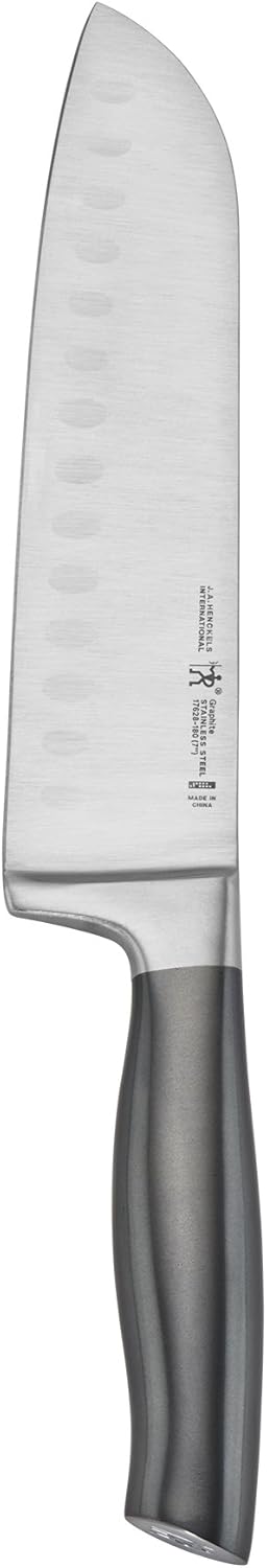HENCKELS Graphite Razor-Sharp 7-inch Hollow Edge Santoku Knife, German Engineered Informed by 100+ Years of Mastery, Gray