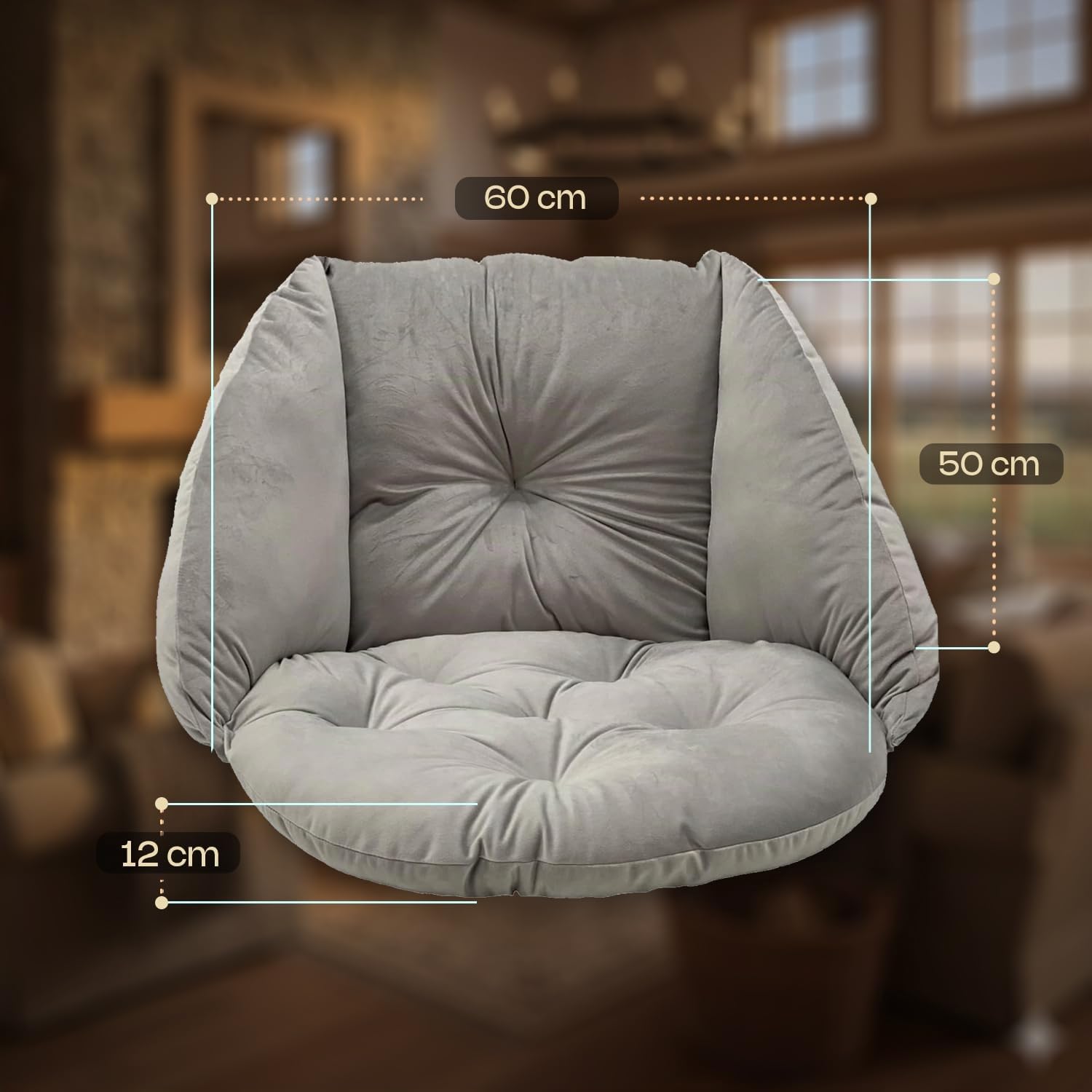 SuperKissen24. Coussin de Fauteuil Suspendu - Coussin Fauteuil Jardin - Oreillers de Oeuf Suspendu - Coussin Rond - Oreiller Moelleux - Argent